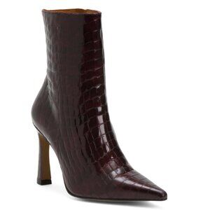 ANA PALMA Wine Made In Spain Patent Leather Croco Booties With Wrapped Heel